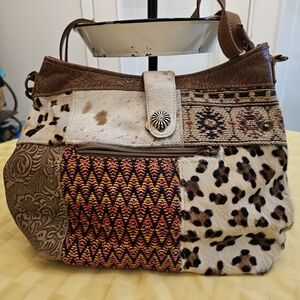 Myra Bag Brown and Tan Patchwork Shoulder Bag